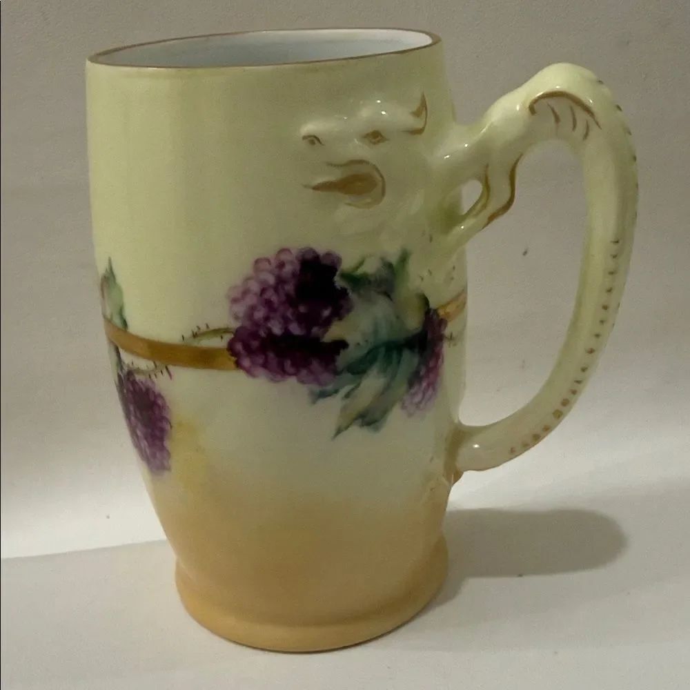 Bavaria Nell Doane Povey Dragon Handle Gold Cream Purple Grape Hand Painted Mug